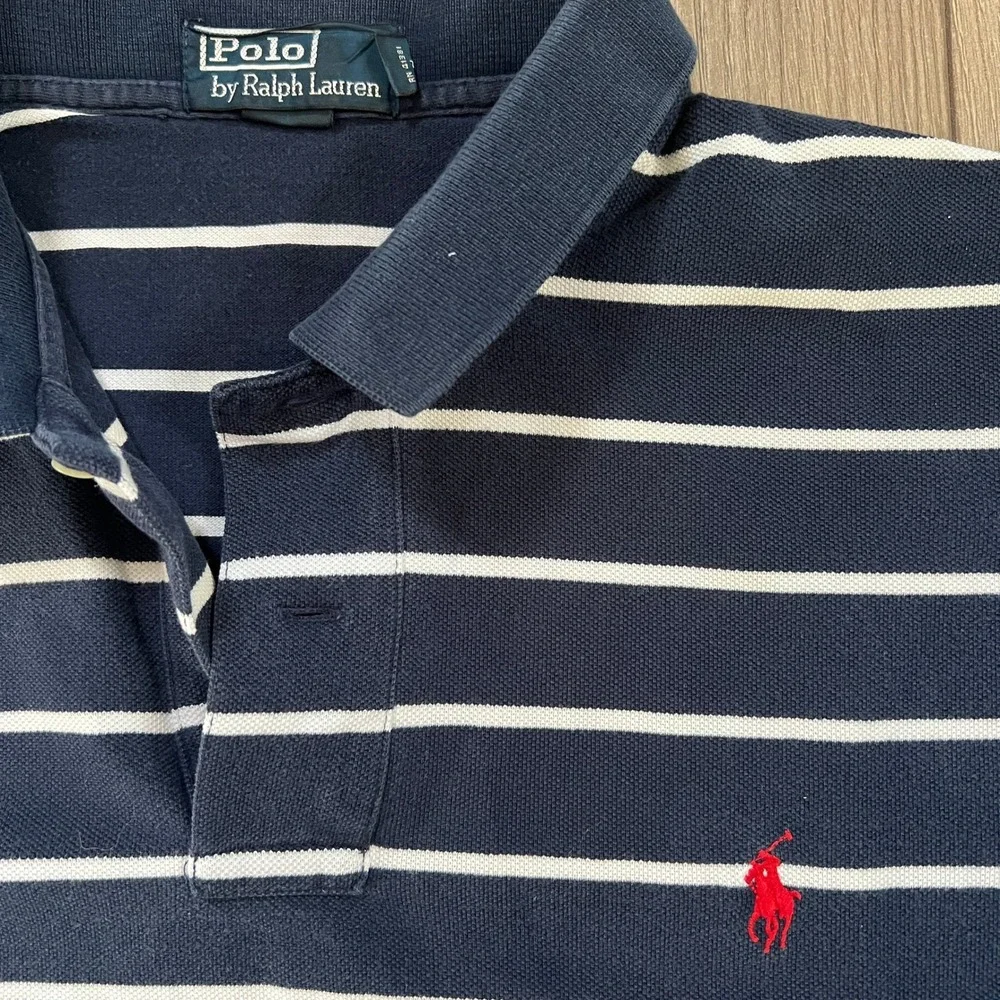 Polo by Ralph Lauren Mens XL short sleeve navy white stripe logo polo preppy